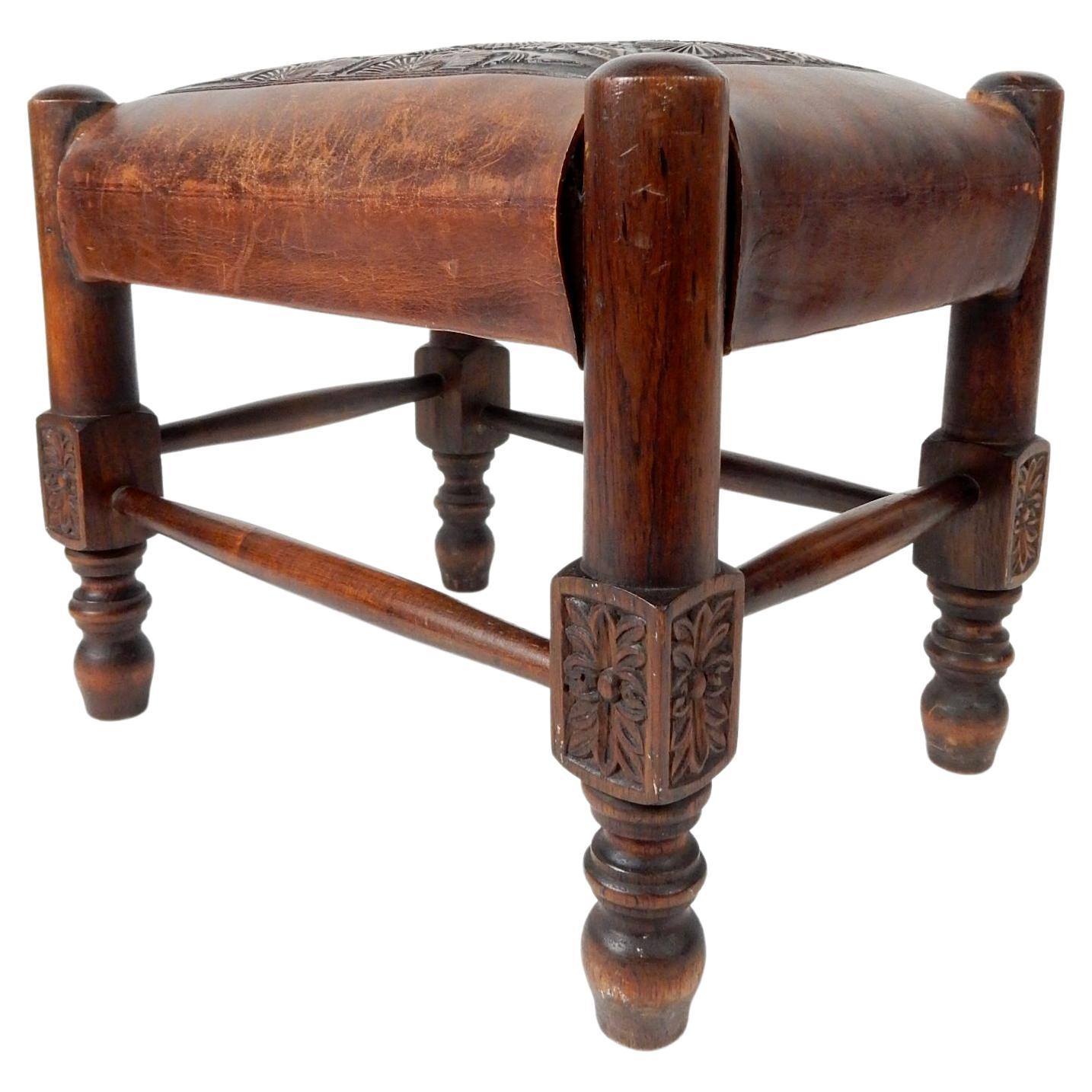 California Mission era Tooled Saddle Leather Stool 1