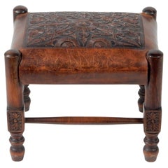 California Mission era Tooled Saddle Leather Stool