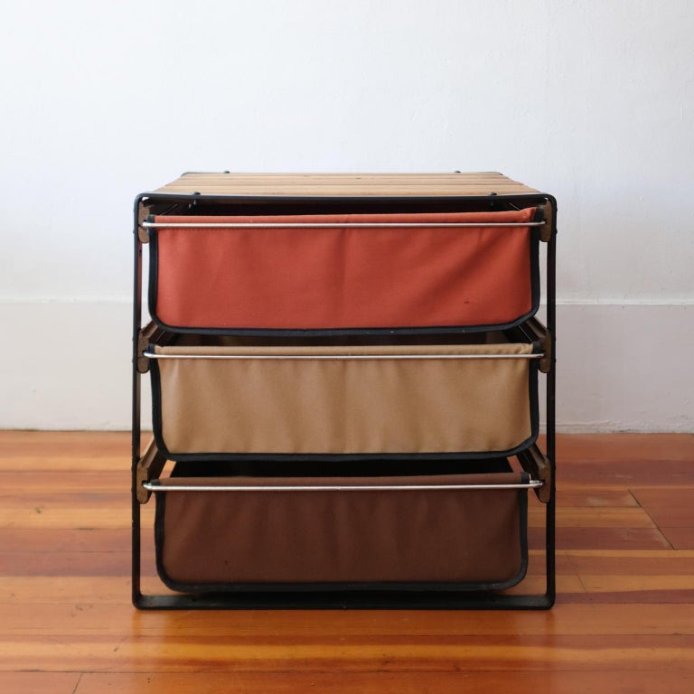 California Modern Canvas Wood and Iron Low Storage Unit with Canvas