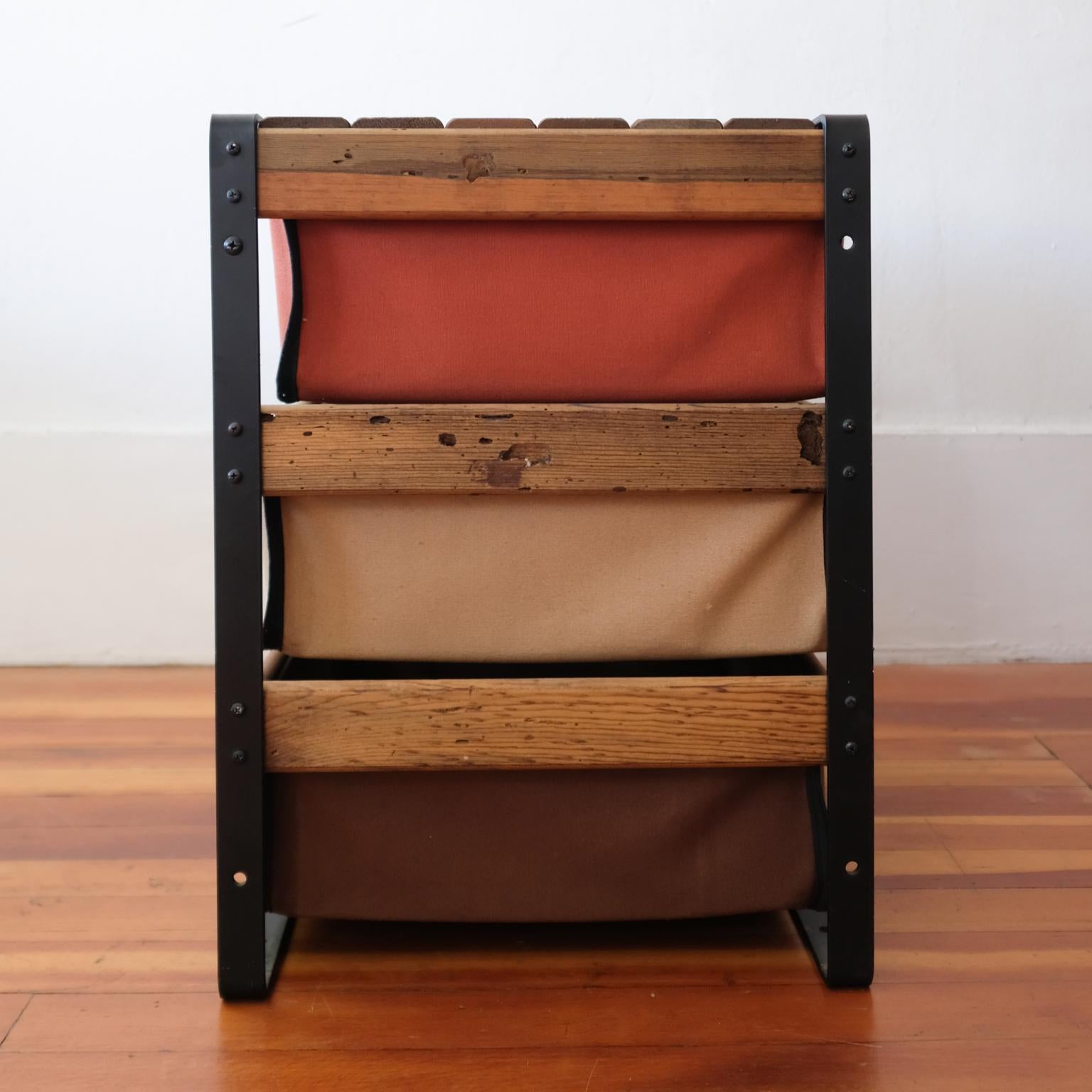 Mid-Century Modern California Modern Canvas Wood and Iron Low Storage Unit with Canvas Drawers