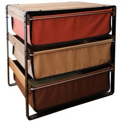 California Modern Canvas Wood and Iron Low Storage Unit with Canvas Drawers