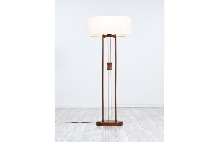 Mid-Century Modern California Modern Column Walnut & Brass Floor Lamp by Modeline  For Sale