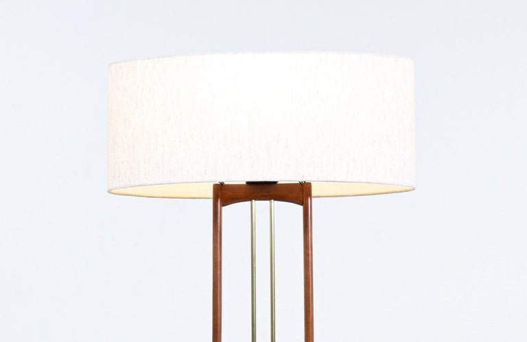 American California Modern Column Walnut & Brass Floor Lamp by Modeline  For Sale