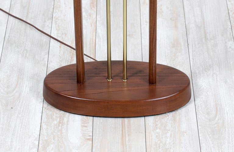 Linen California Modern Column Walnut & Brass Floor Lamp by Modeline  For Sale
