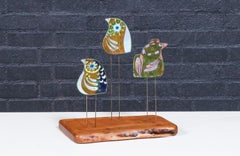 California Modern Enameled Bird Family Sculpture by Curtis Jere