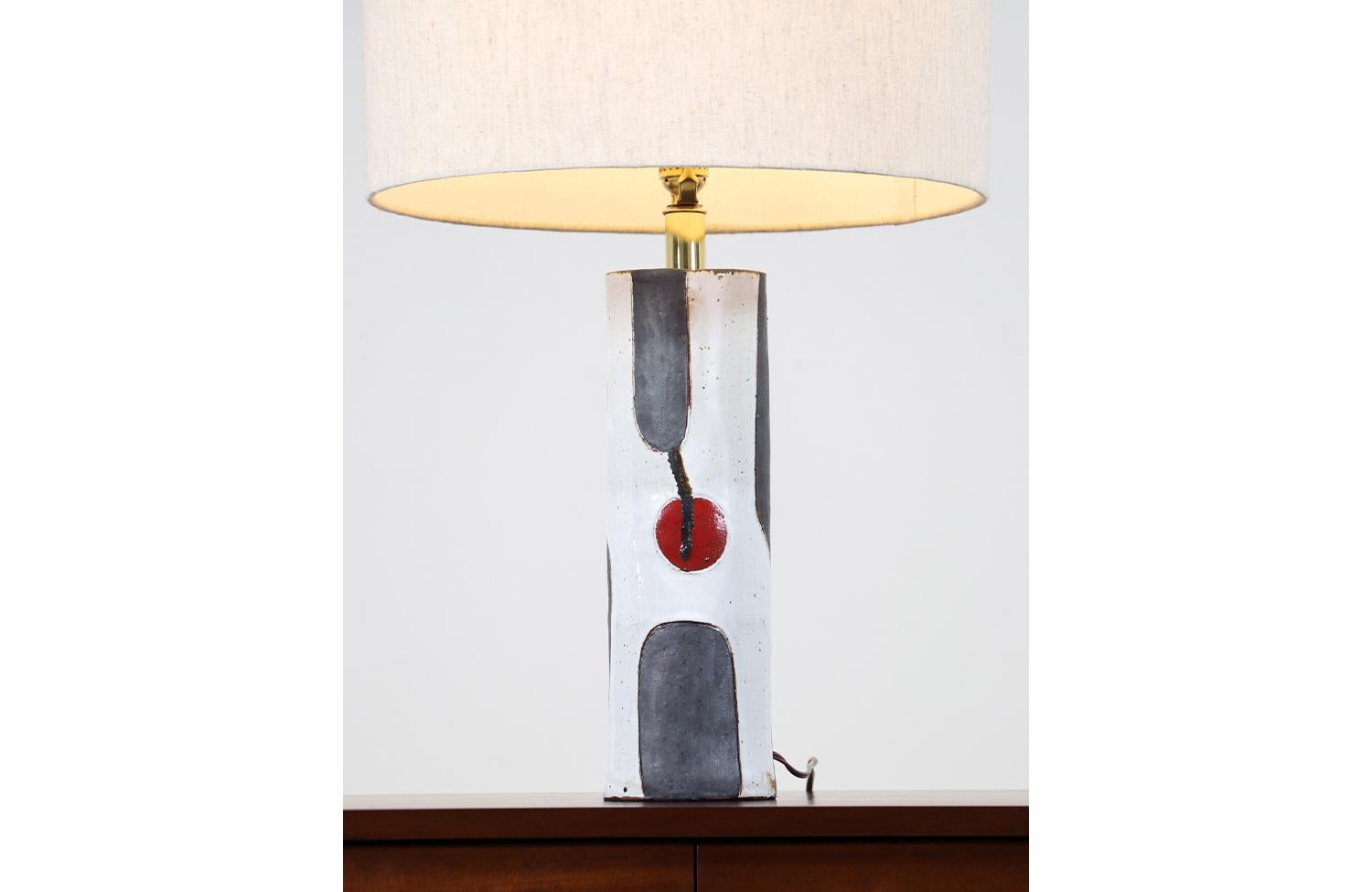 Brass California Modern Glazed Ceramic Table Lamp by Melinda Forster