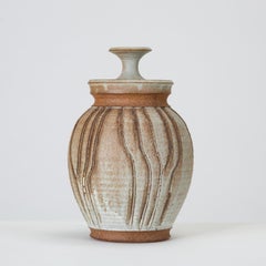 California Modern Incised Studio Pottery Vessel with Lid by Don Jennings