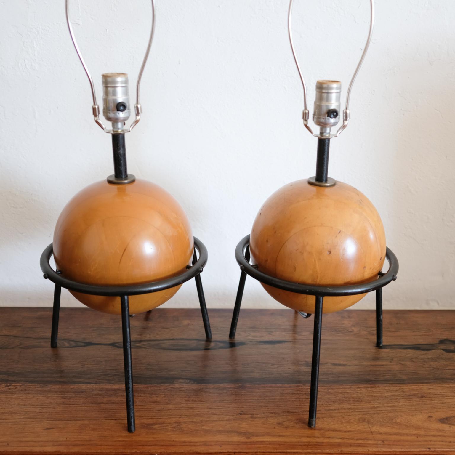 Mid-20th Century California Modern Iron and Wood Lamps by Albert Blake, 1951 For Sale