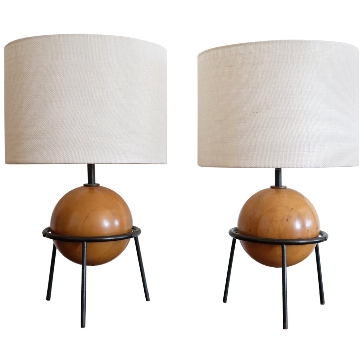 California Modern Iron and Wood Lamps by Albert Blake, 1951 For Sale
