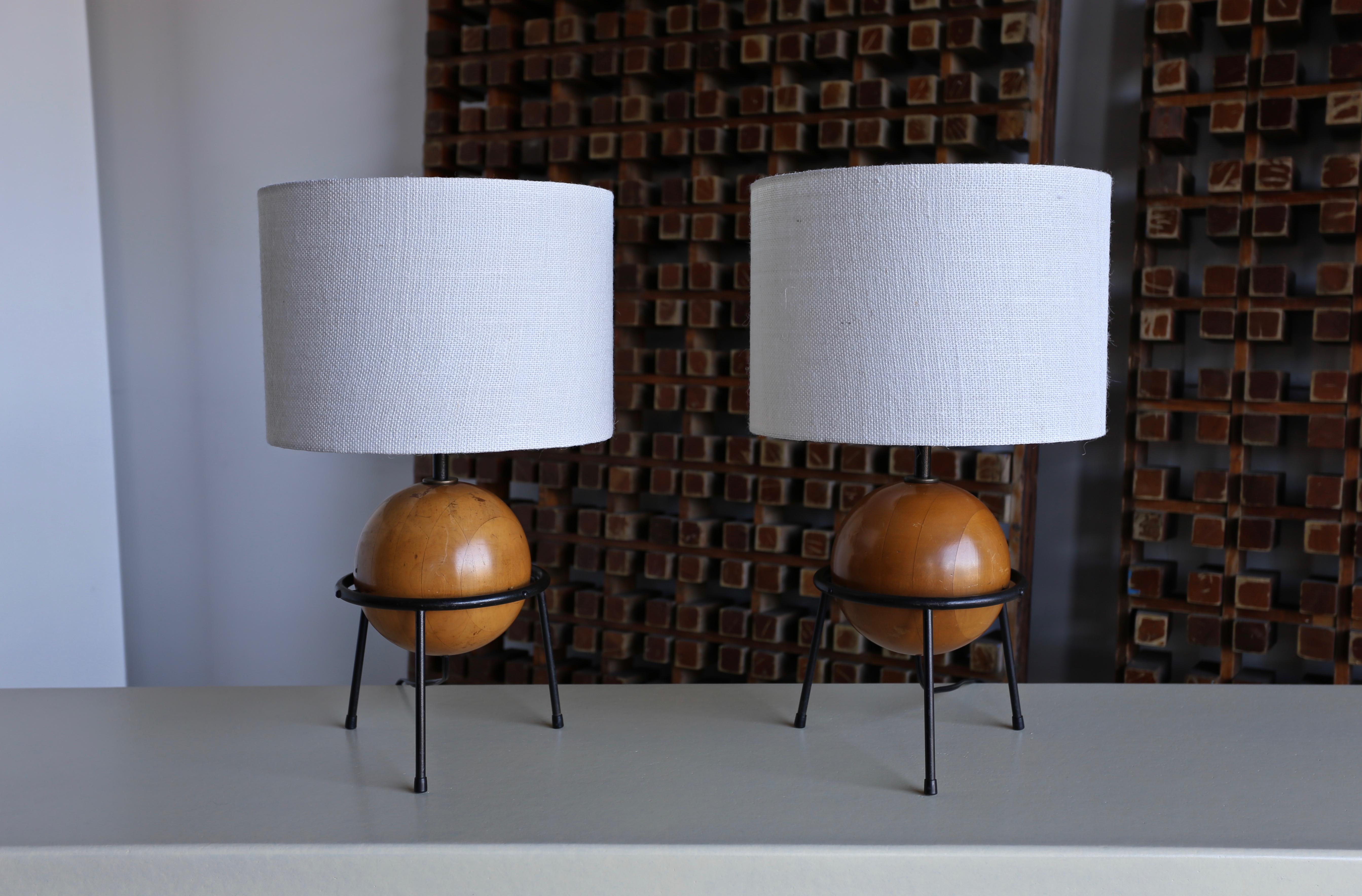 California Modern Iron and Wood Lamps by Albert Blake In Good Condition In Costa Mesa, CA