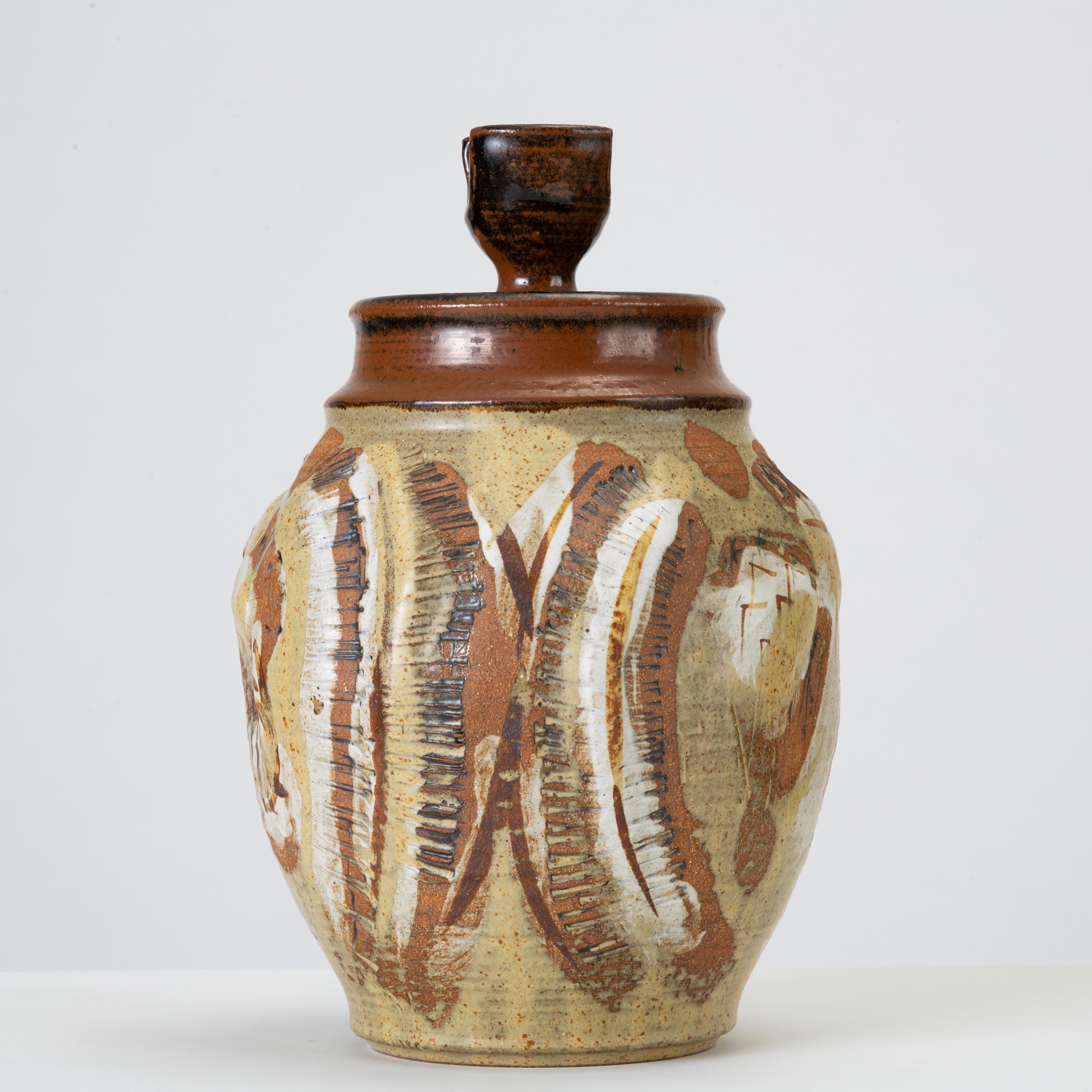 Glazed California Modern Large Studio Pottery Jar with Lid by Don Jennings