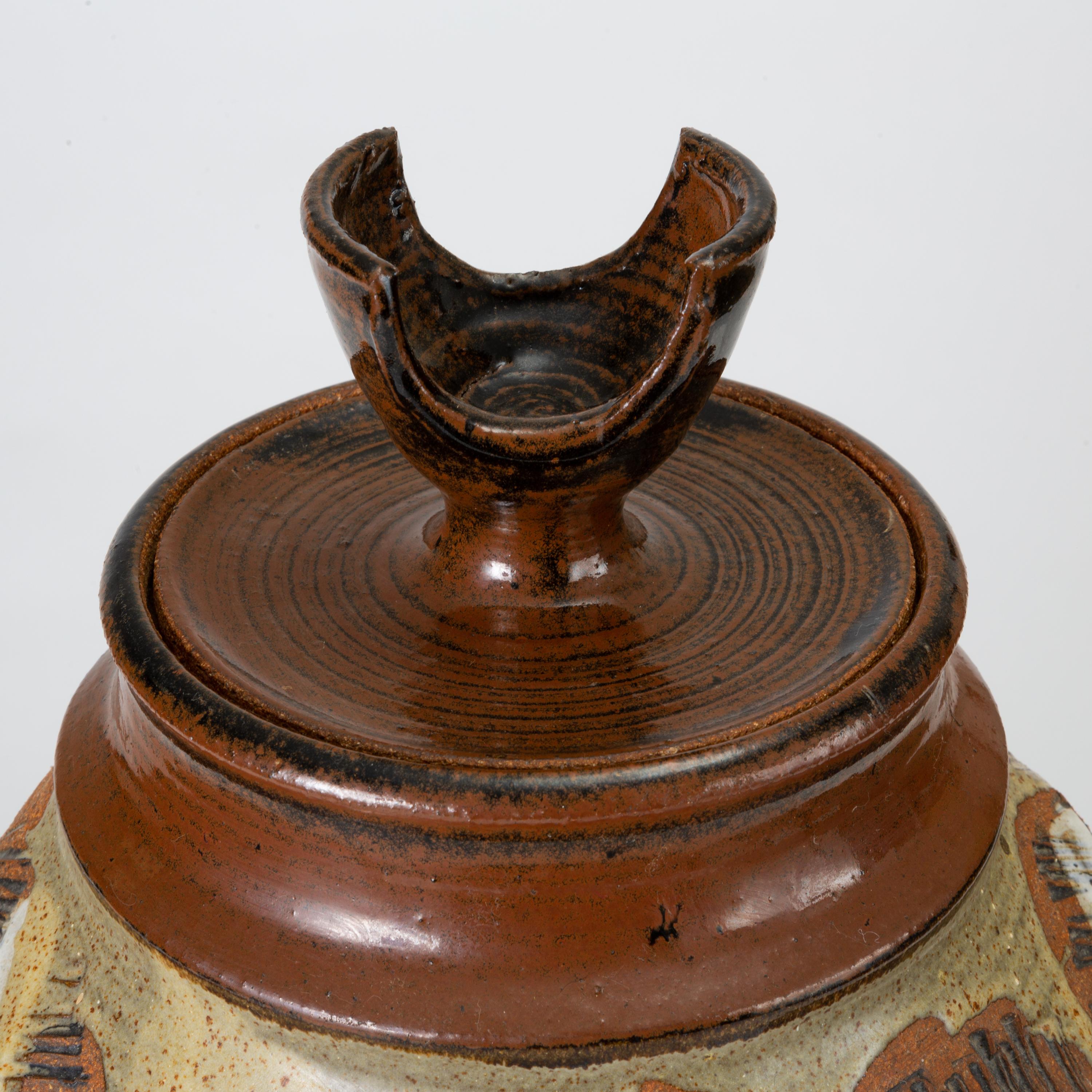 Stoneware California Modern Large Studio Pottery Jar with Lid by Don Jennings