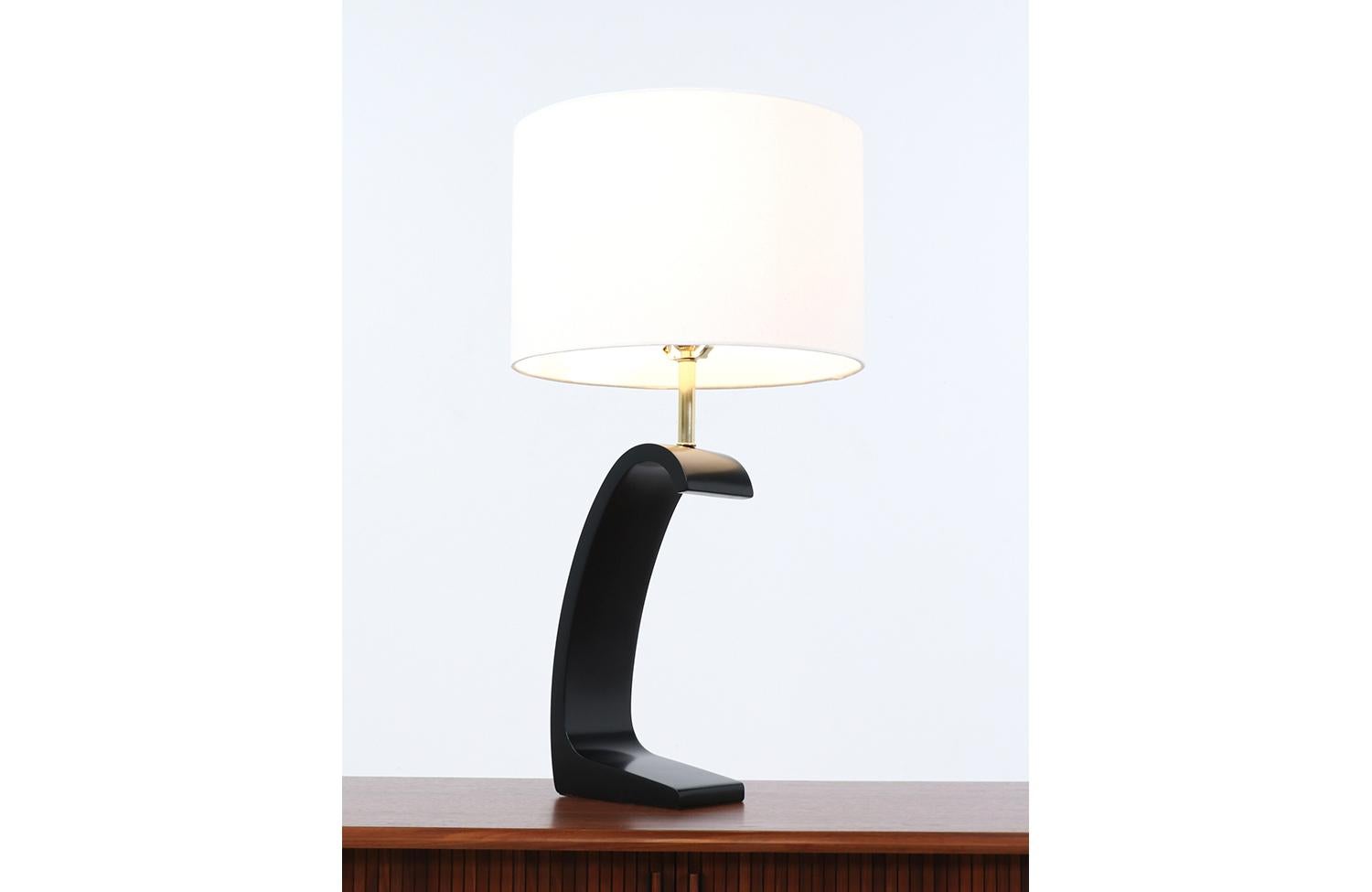 Brass Expertly Restored -California Modern Sculpted Ebony Table Lamp by Modeline of CA For Sale