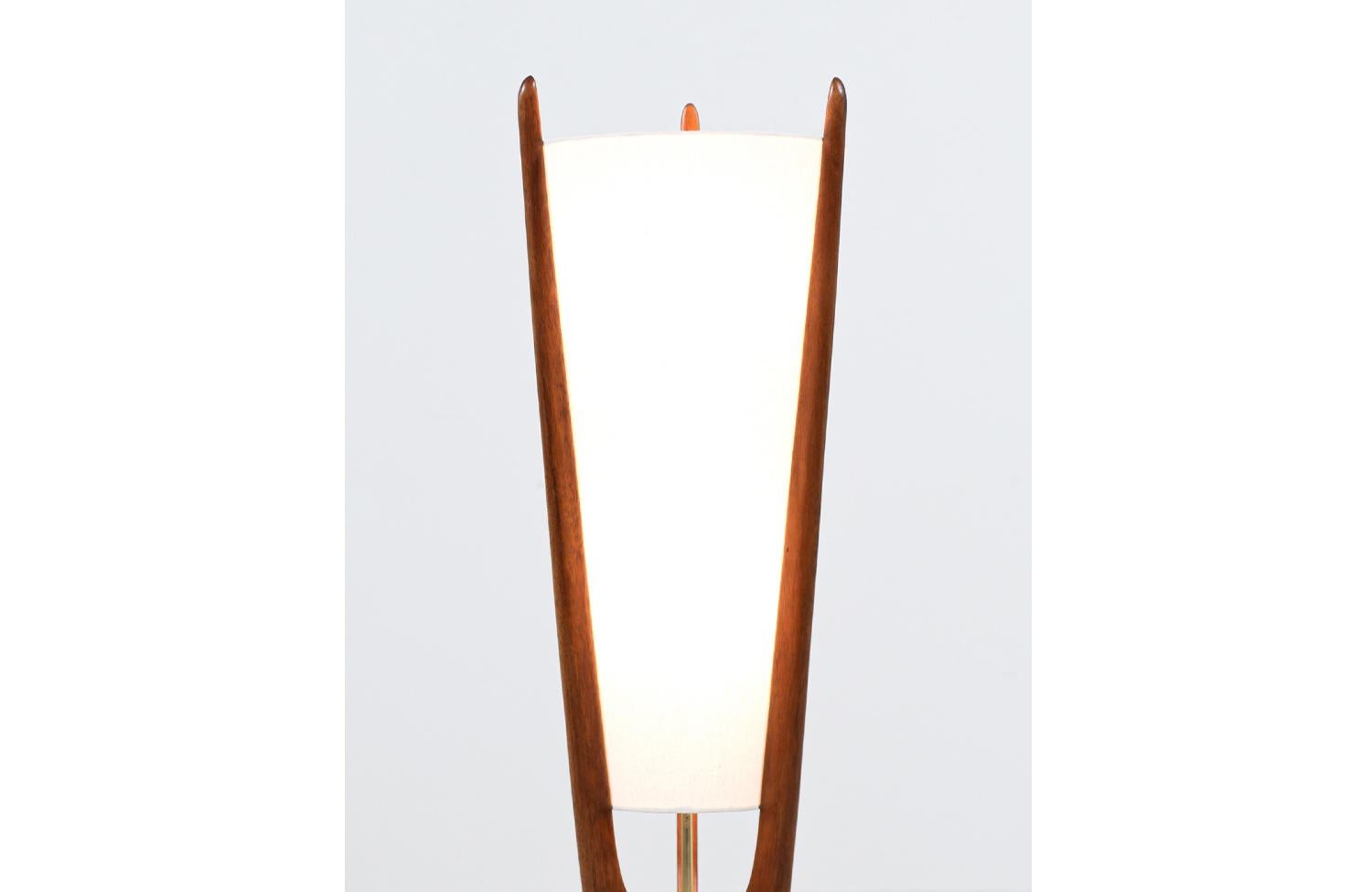 Mid-Century Modern California Modern Sculpted Walnut & Brass Lamp with New Linen Shade for Modeline