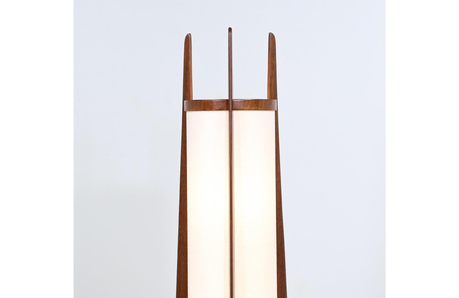 California Modern Sculpted Walnut Floor Lamp with New Linen Shade by Modeline 1