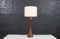 California Modern Sculpted Walnut Table Lamp by Modernera Co.
