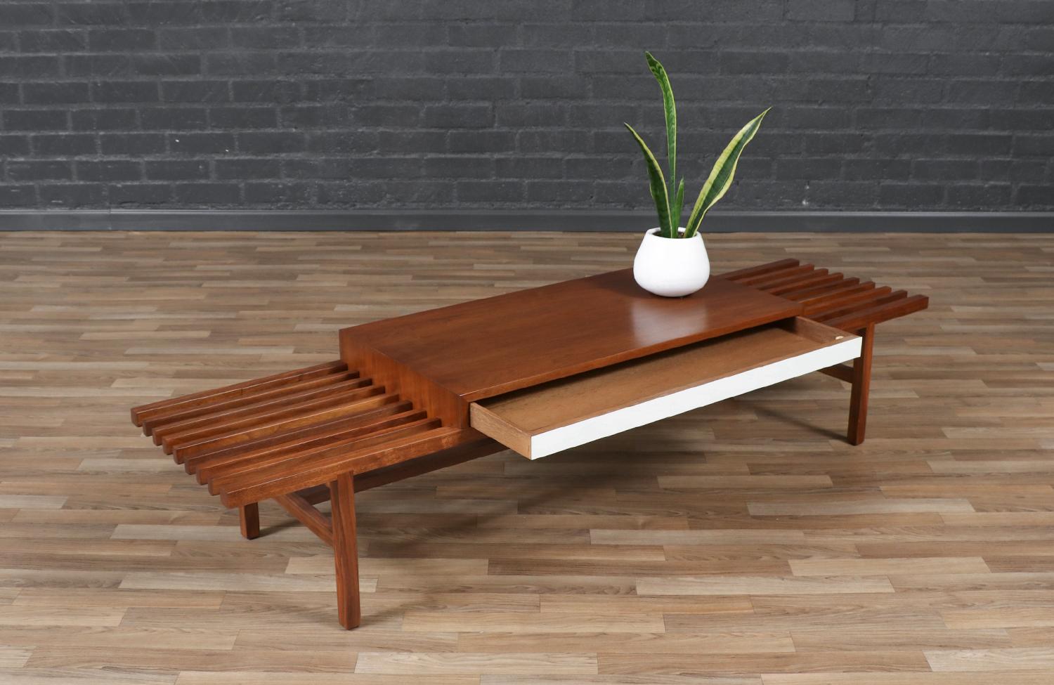 American California Modern Slatted Bench / Coffee Table by John Keal For Sale