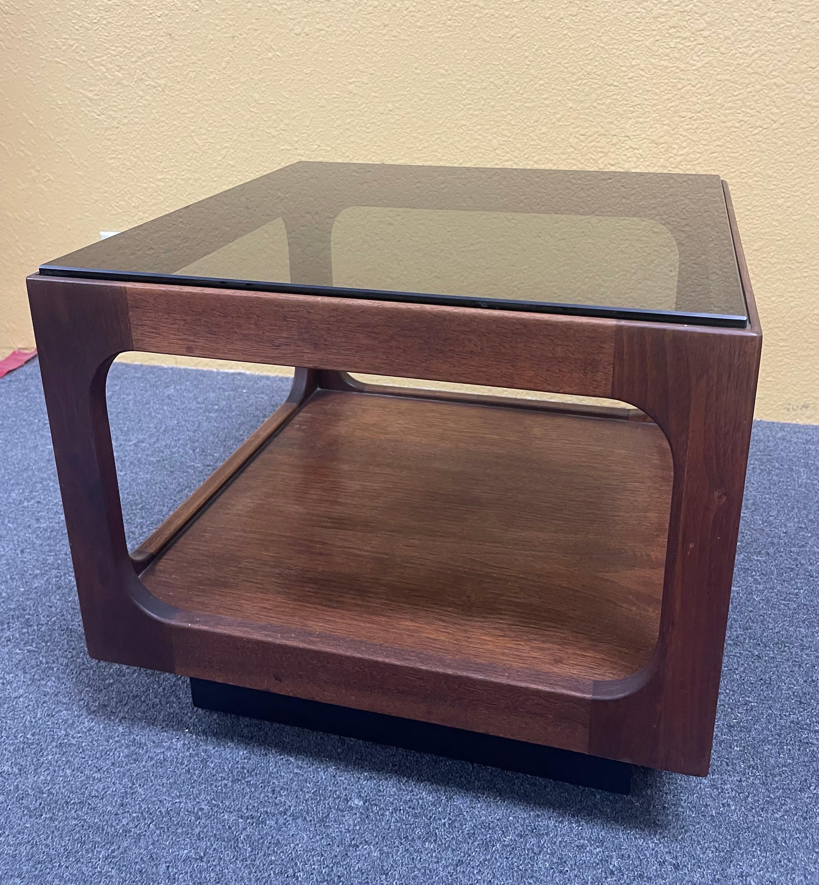 California Modern Smoked Glass Walnut End Table by John Keal for Brown Saltman For Sale 6