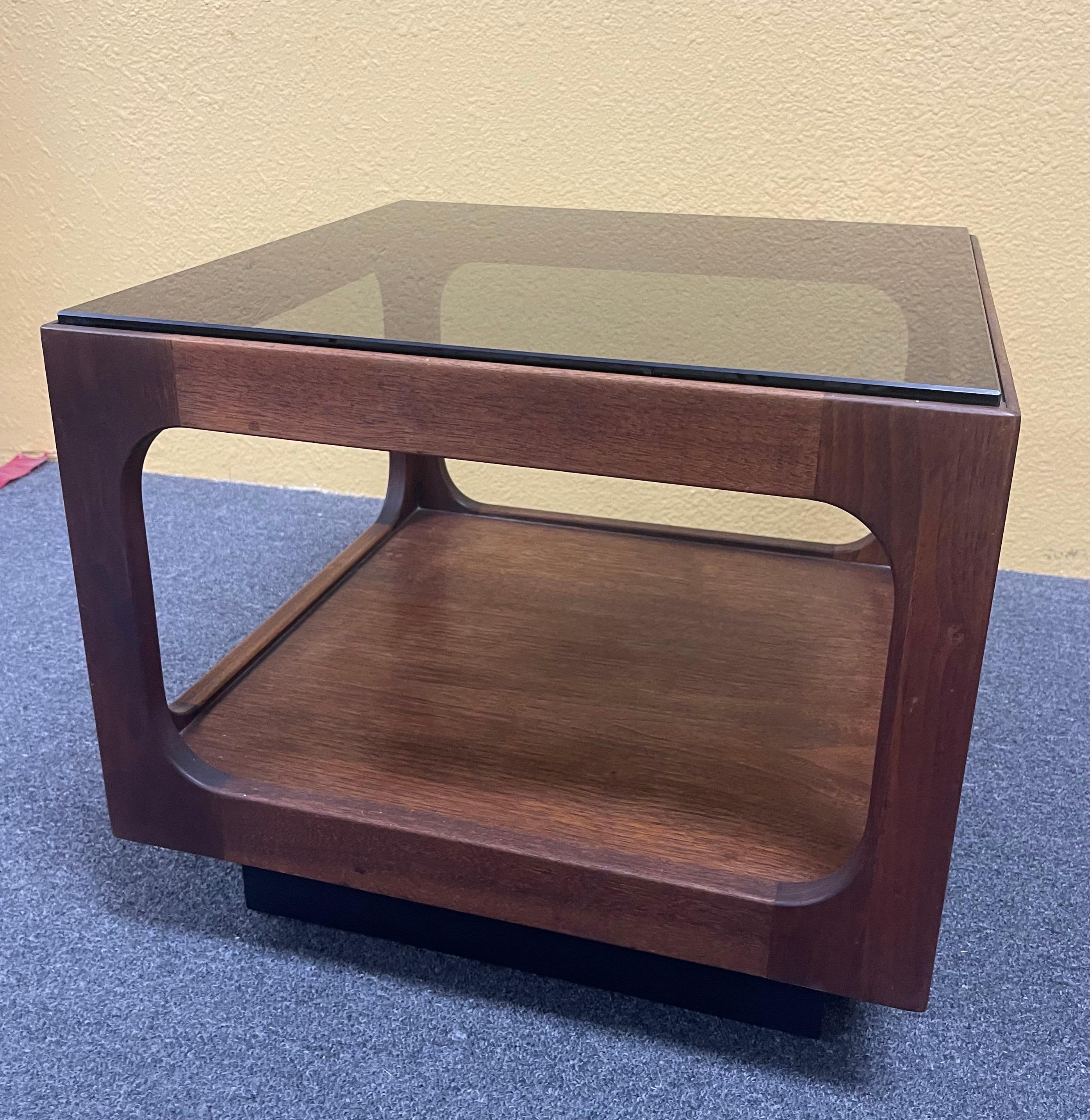 California Modern Smoked Glass Walnut End Table by John Keal for Brown Saltman For Sale 7