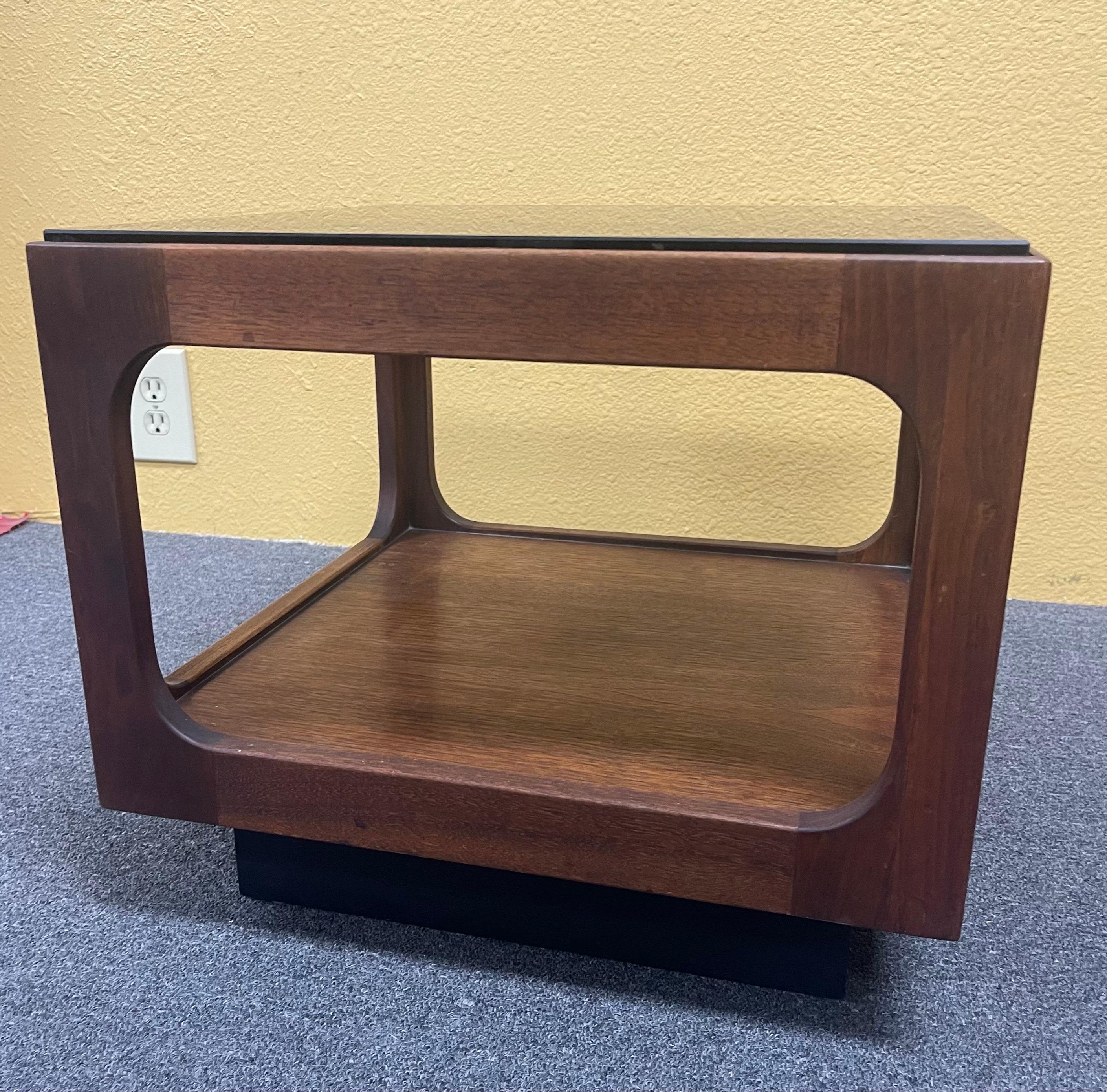 California Modern Smoked Glass Walnut End Table by John Keal for Brown Saltman For Sale 8