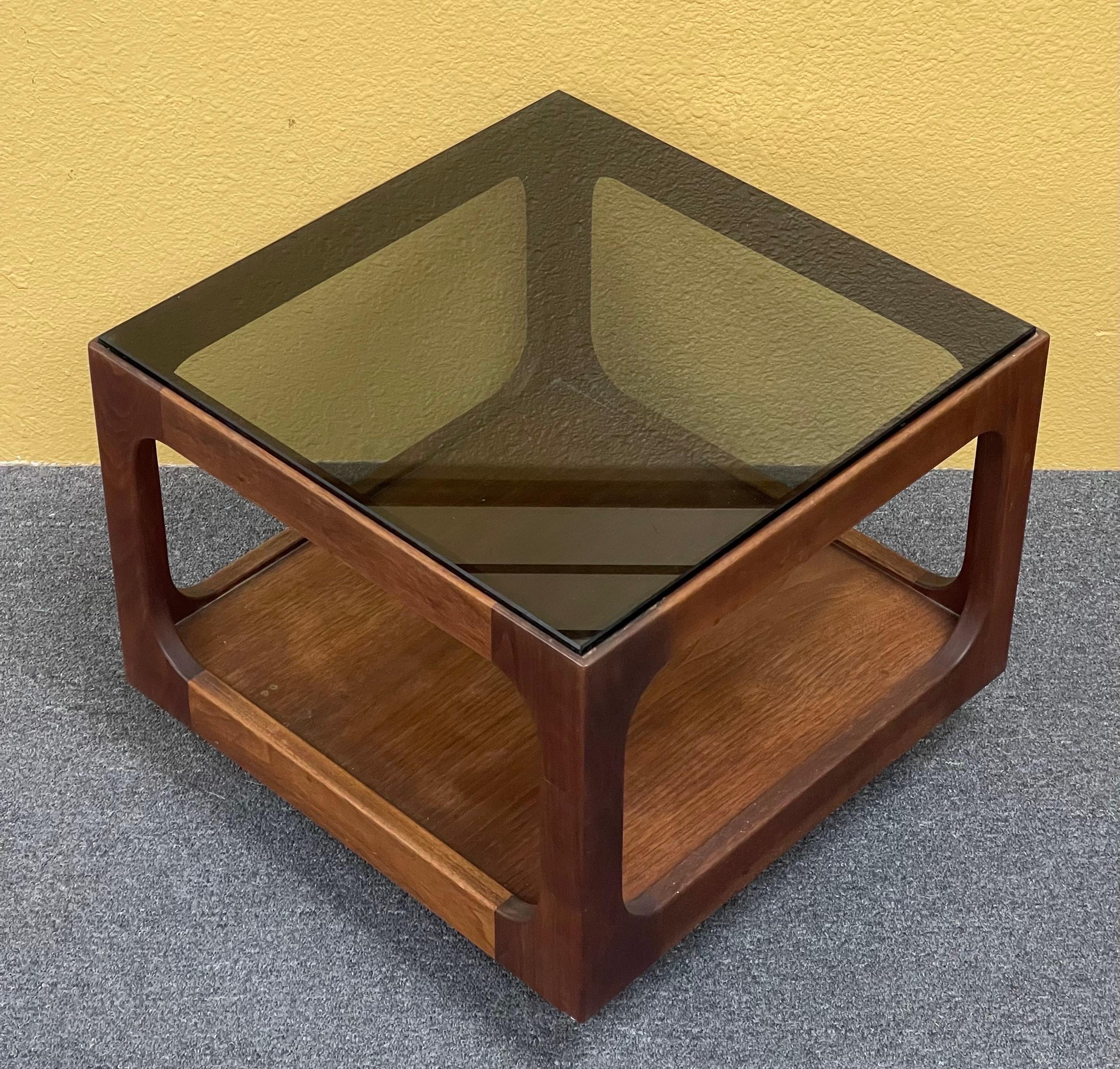 Mid-Century Modern California Modern Smoked Glass Walnut End Table by John Keal for Brown Saltman For Sale