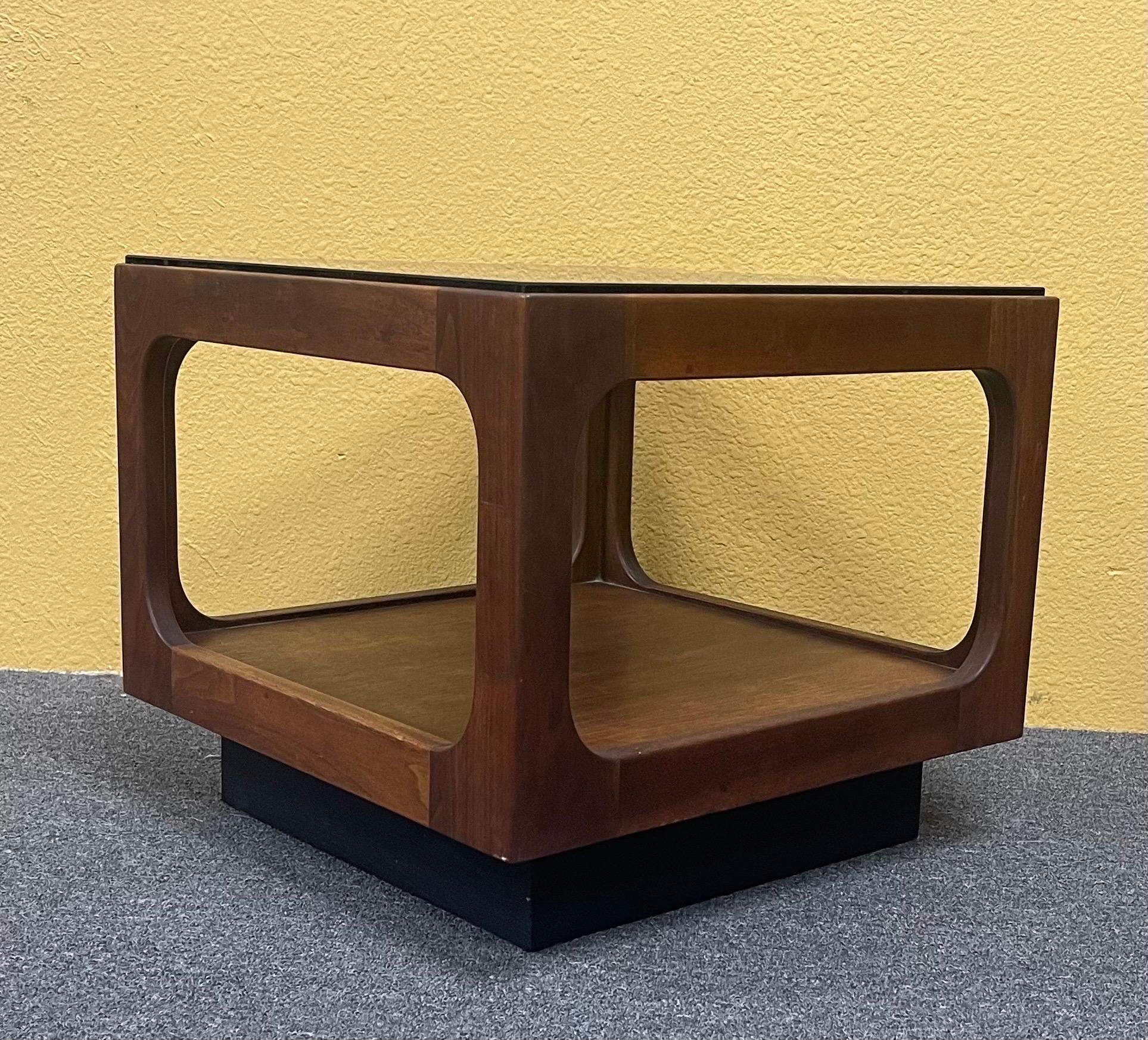 California Modern Smoked Glass Walnut End Table by John Keal for Brown Saltman For Sale 2