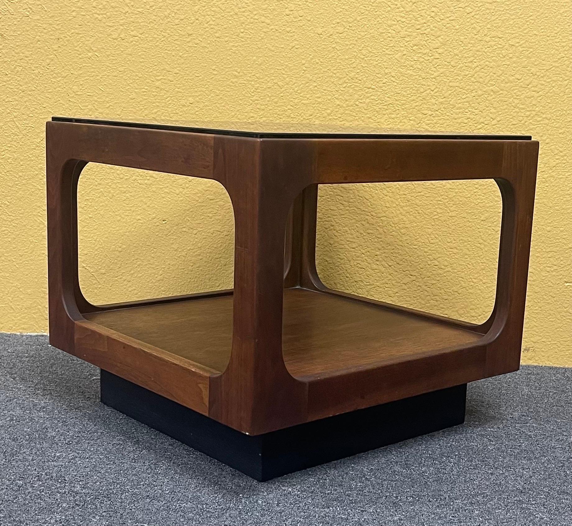 California Modern Smoked Glass Walnut End Table by John Keal for Brown Saltman For Sale 3
