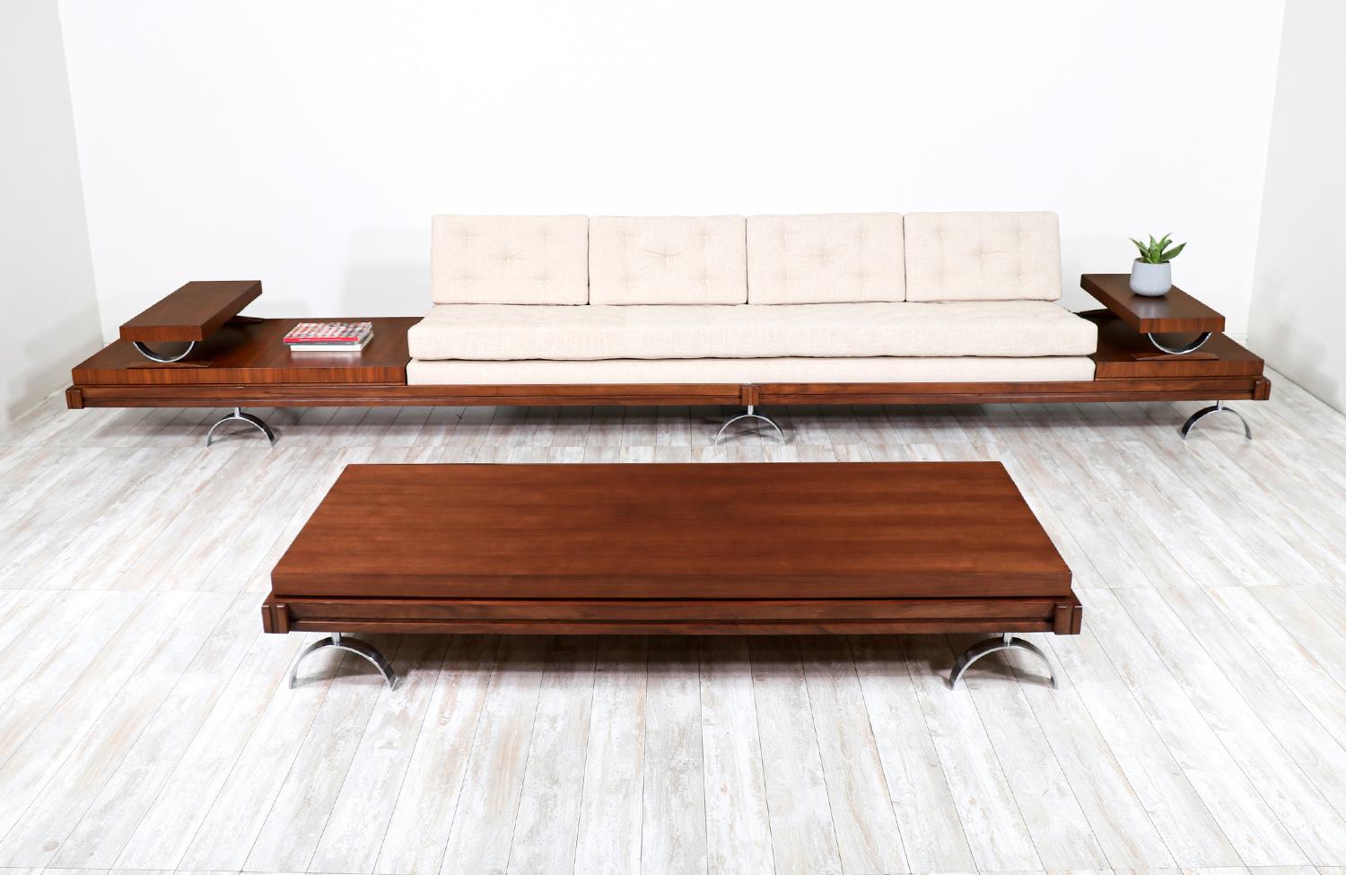 California Modern sofa with coffee table set by Martin Borenstein.

________________________________________

Transforming a piece of Mid-Century Modern furniture is like bringing history back to life, and we take this journey with passion and