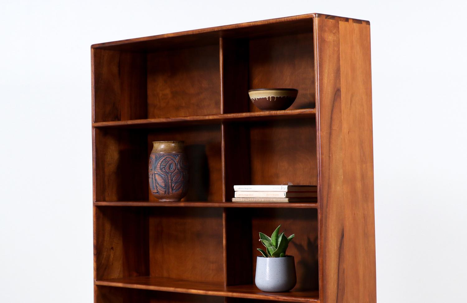 California Modern Studio Craft Koa Wood Bookshelf In Excellent Condition In Los Angeles, CA
