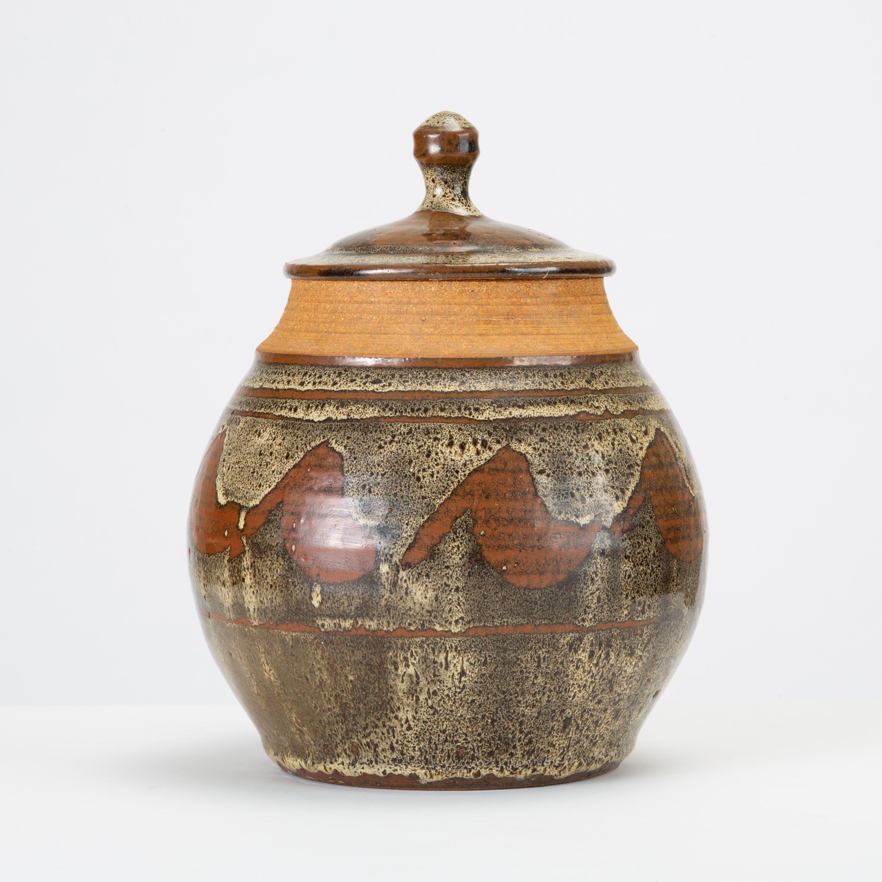 American California Modern Studio Pottery Jar with Abstract Pattern by Don Jennings