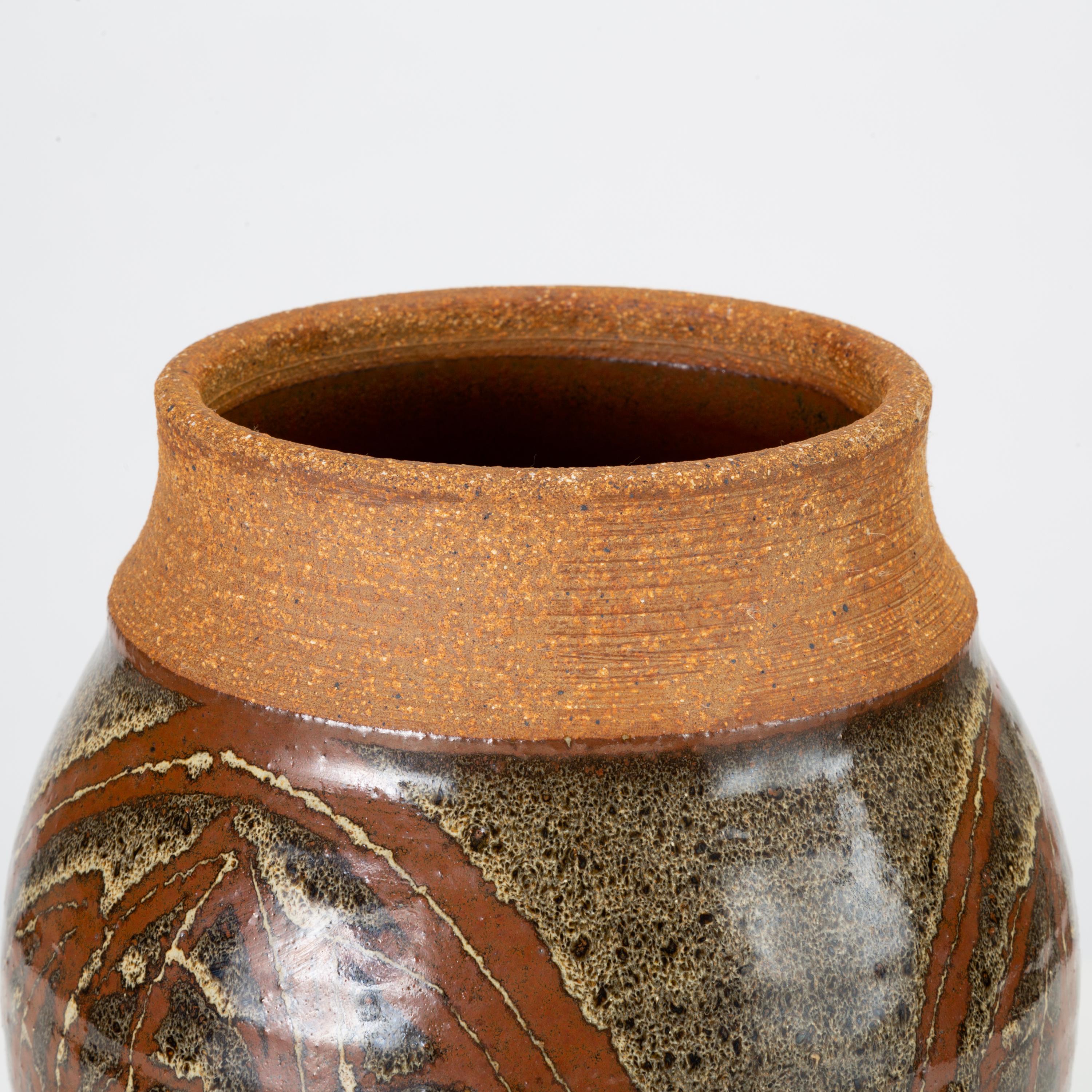 California Modern Studio Pottery Urn with Leaf Pattern by Don Jennings 1