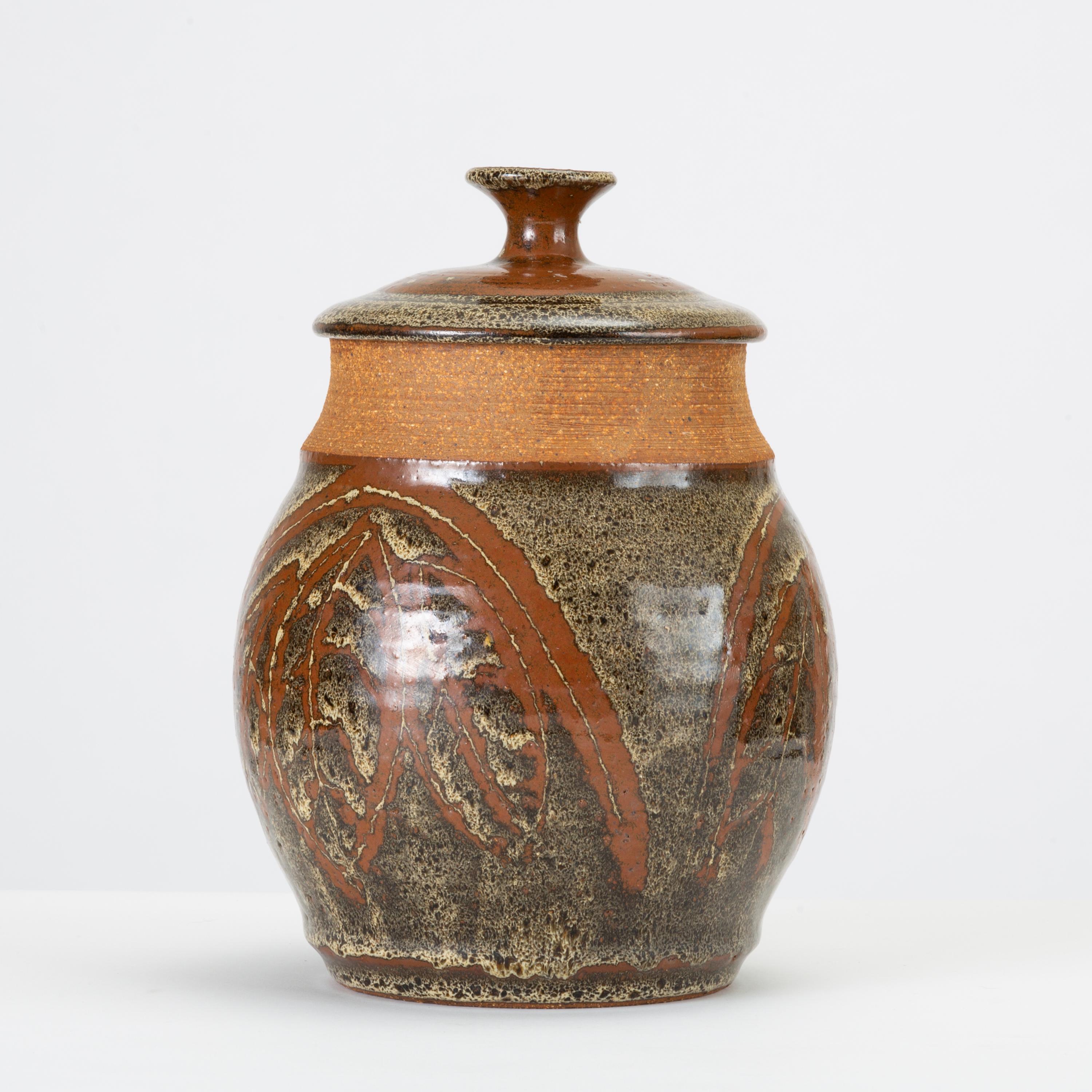 American California Modern Studio Pottery Urn with Leaf Pattern by Don Jennings