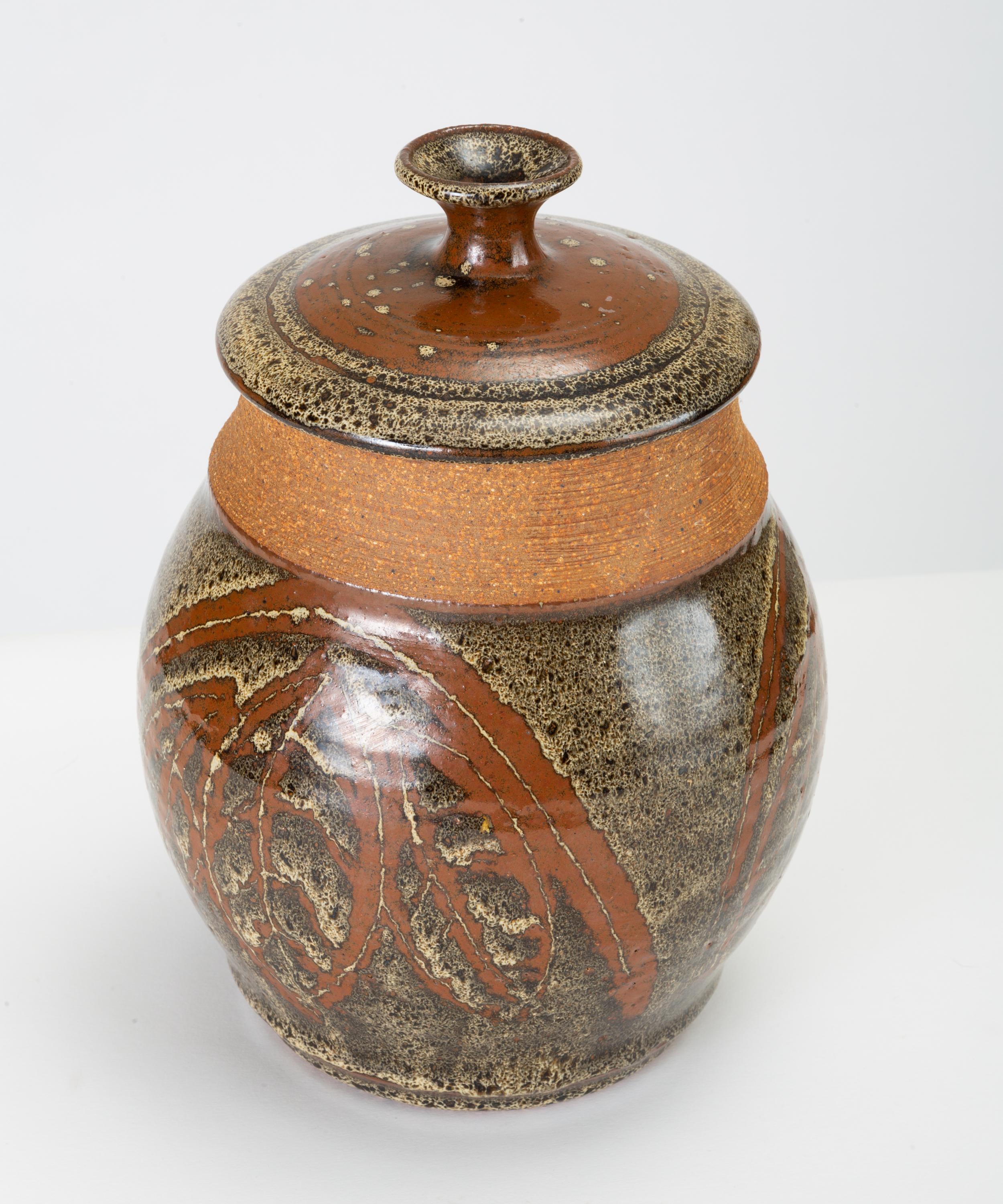 20th Century California Modern Studio Pottery Urn with Leaf Pattern by Don Jennings