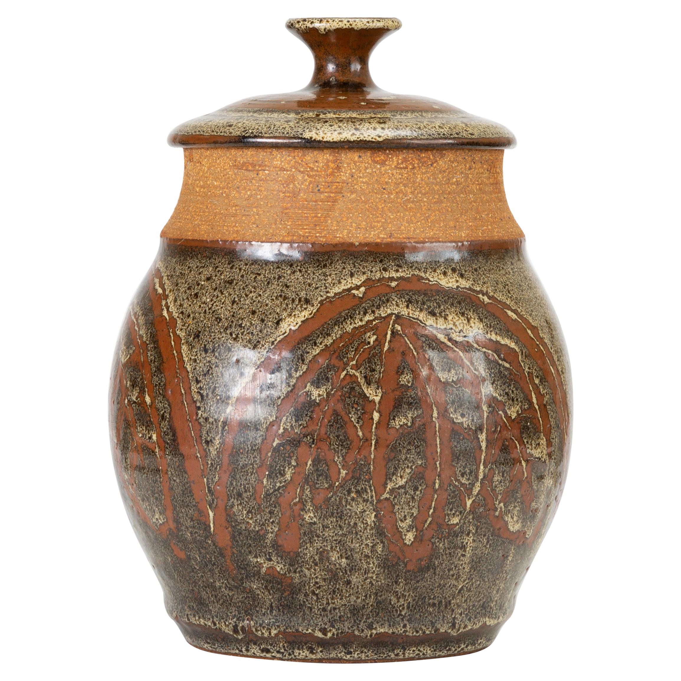 California Modern Studio Pottery Urn with Leaf Pattern by Don Jennings