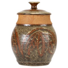 Vintage California Modern Studio Pottery Urn with Leaf Pattern by Don Jennings