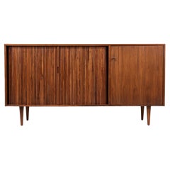 California Modern Tambour-Door Walnut Credenza by Milo Baughman