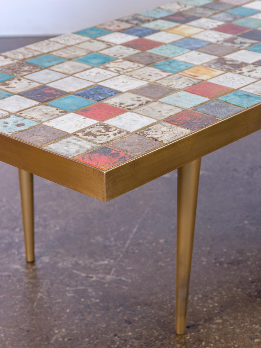 Mid-Century Modern California Modern Tile-Top Brass Coffee Table
