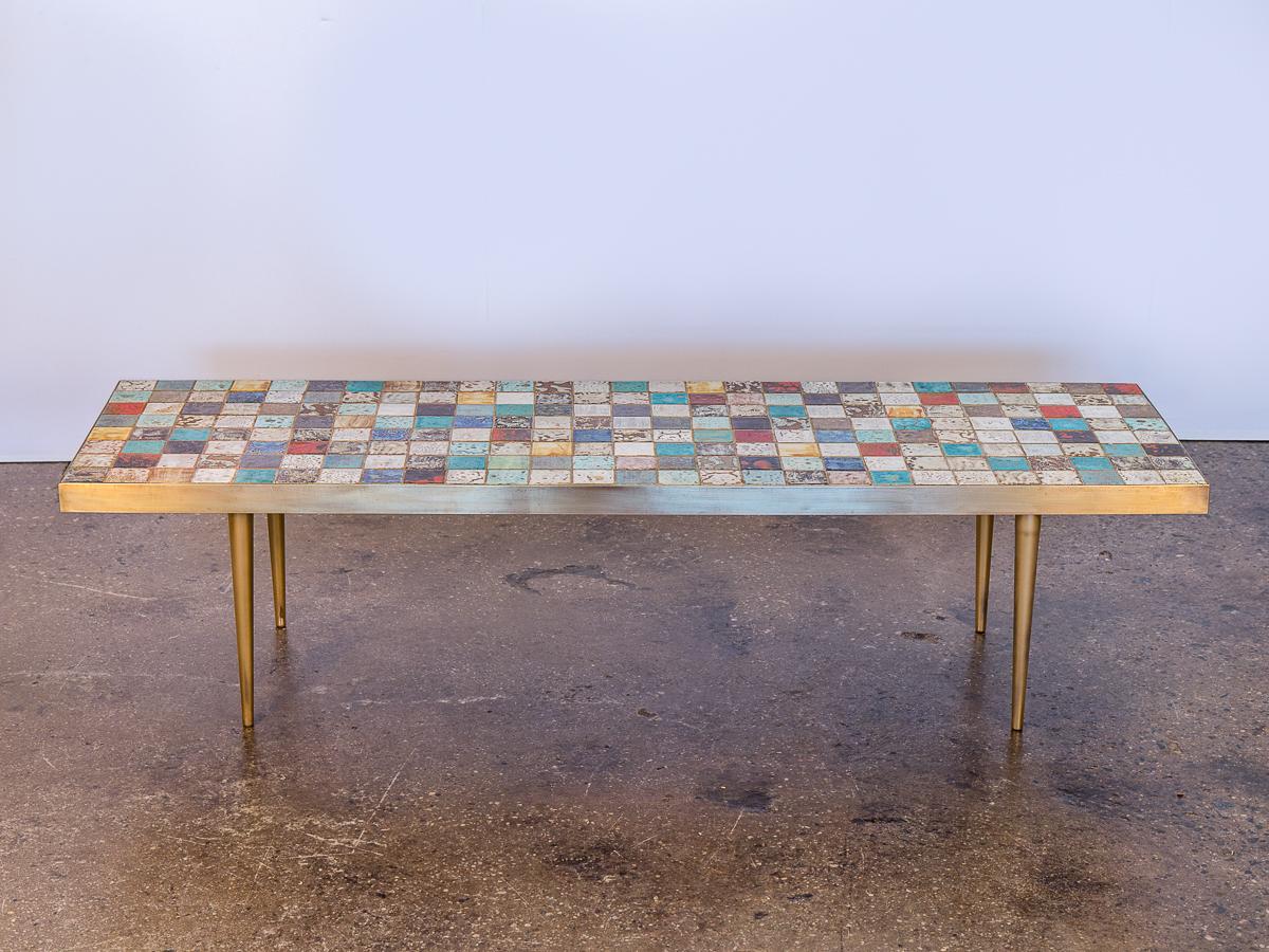 Mid-20th Century California Modern Tile-Top Brass Coffee Table