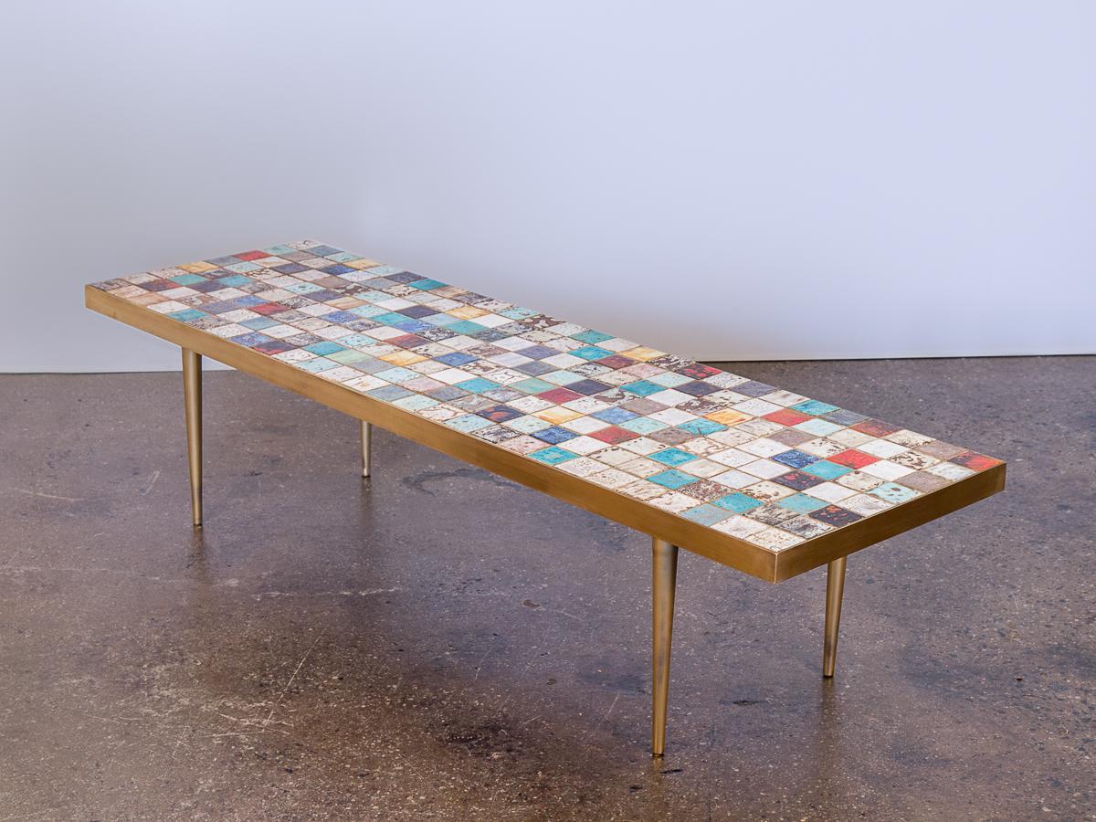 California Modern Tile-Top Brass Coffee Table 1
