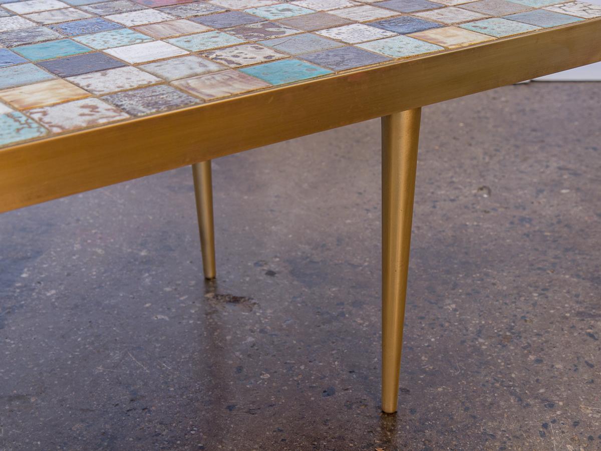 California Modern Tile-Top Brass Coffee Table 3