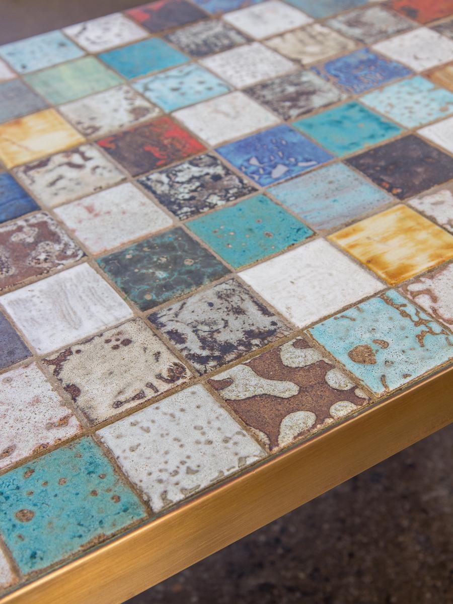 California Modern Tile-Top Brass Coffee Table 4