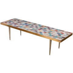 California Modern Tile-Top Brass Coffee Table