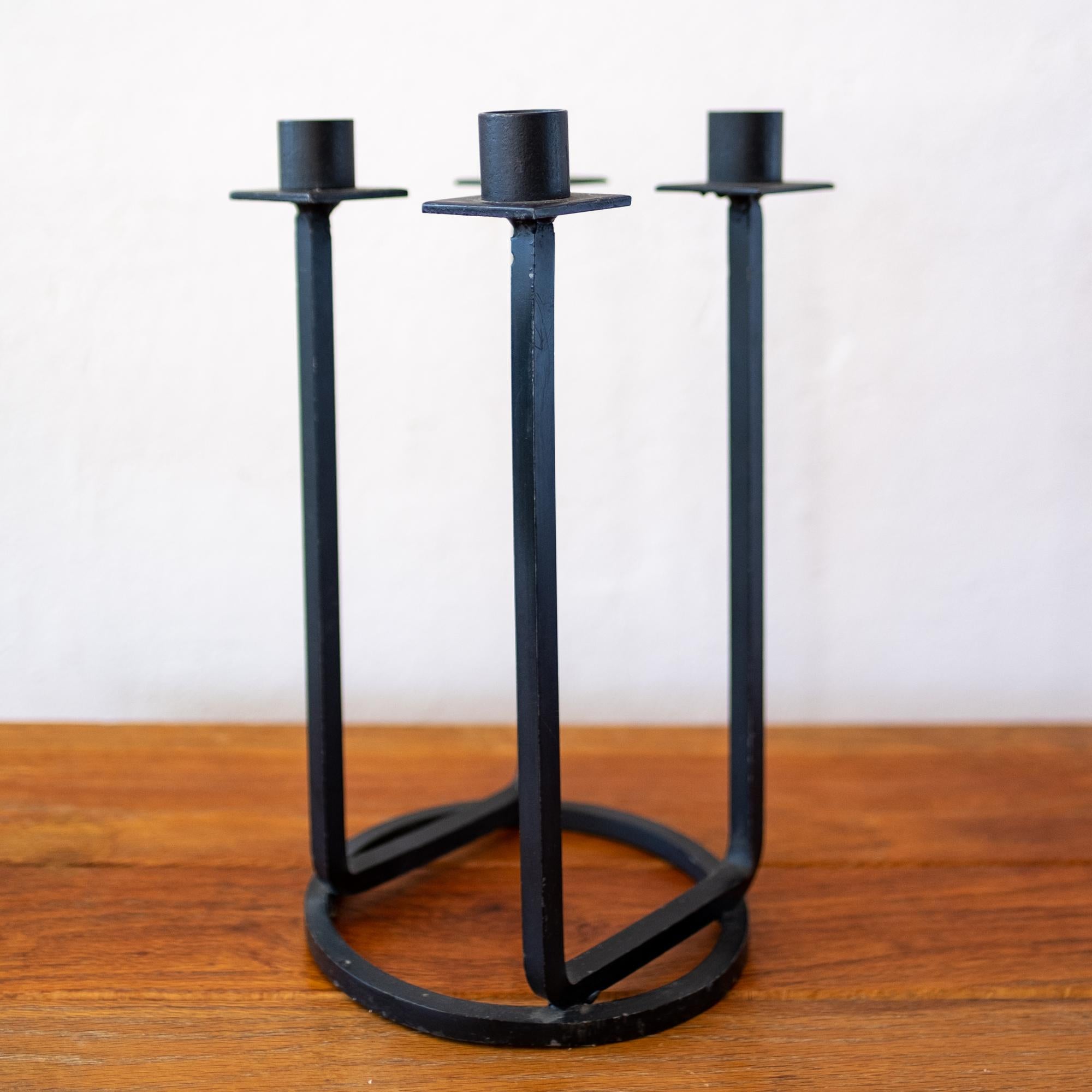 Pair of Van Keppel Green iron candleholders for their company VKG (Van Keppel-Green) of Beverly Hills. A rare matched pair from the 1950s.

Partners Hendrick Van Keppel and Taylor Green (VKG) designed custom furniture for their boutique shop which