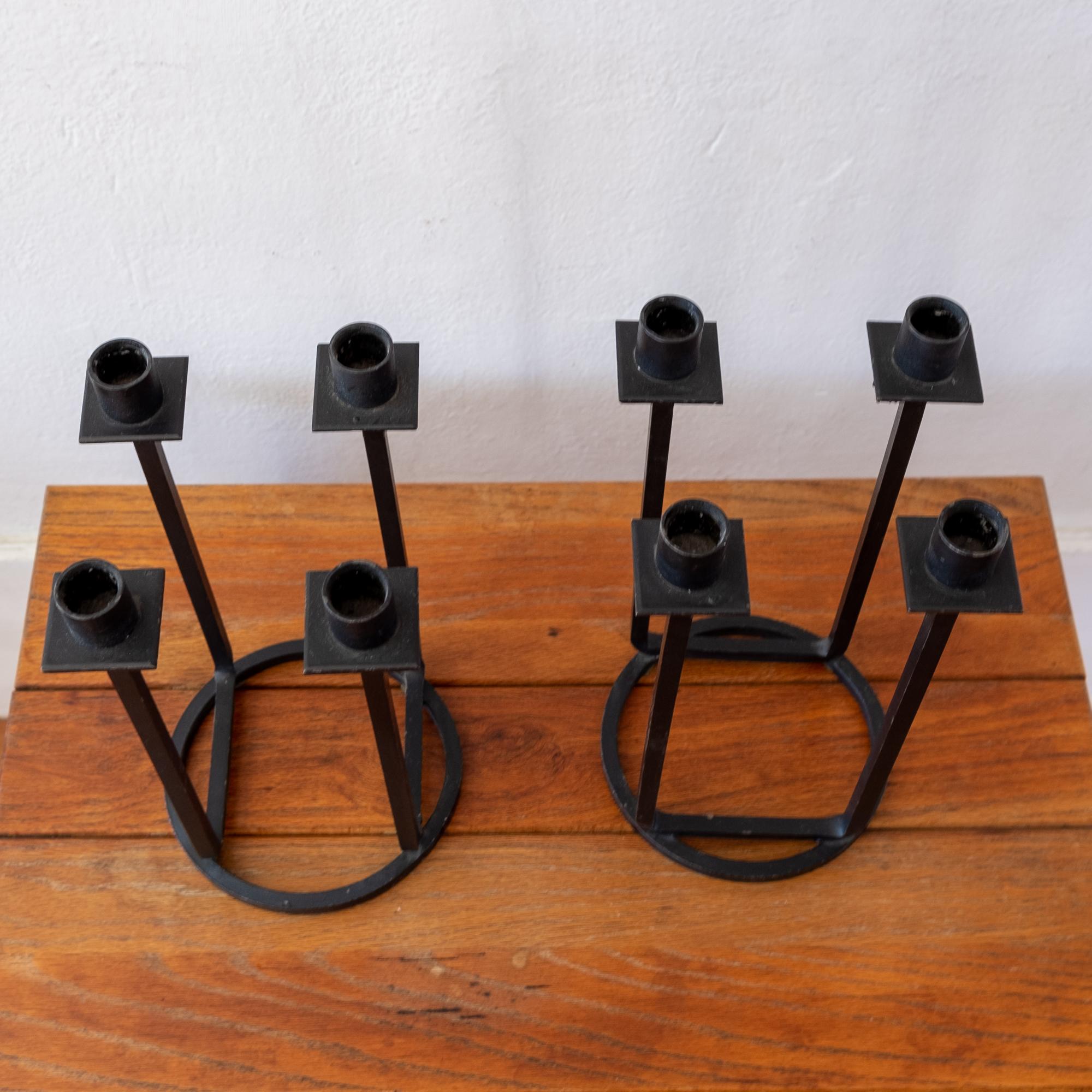 California Modern Van Keppel Green Iron Candleholders In Good Condition For Sale In San Diego, CA