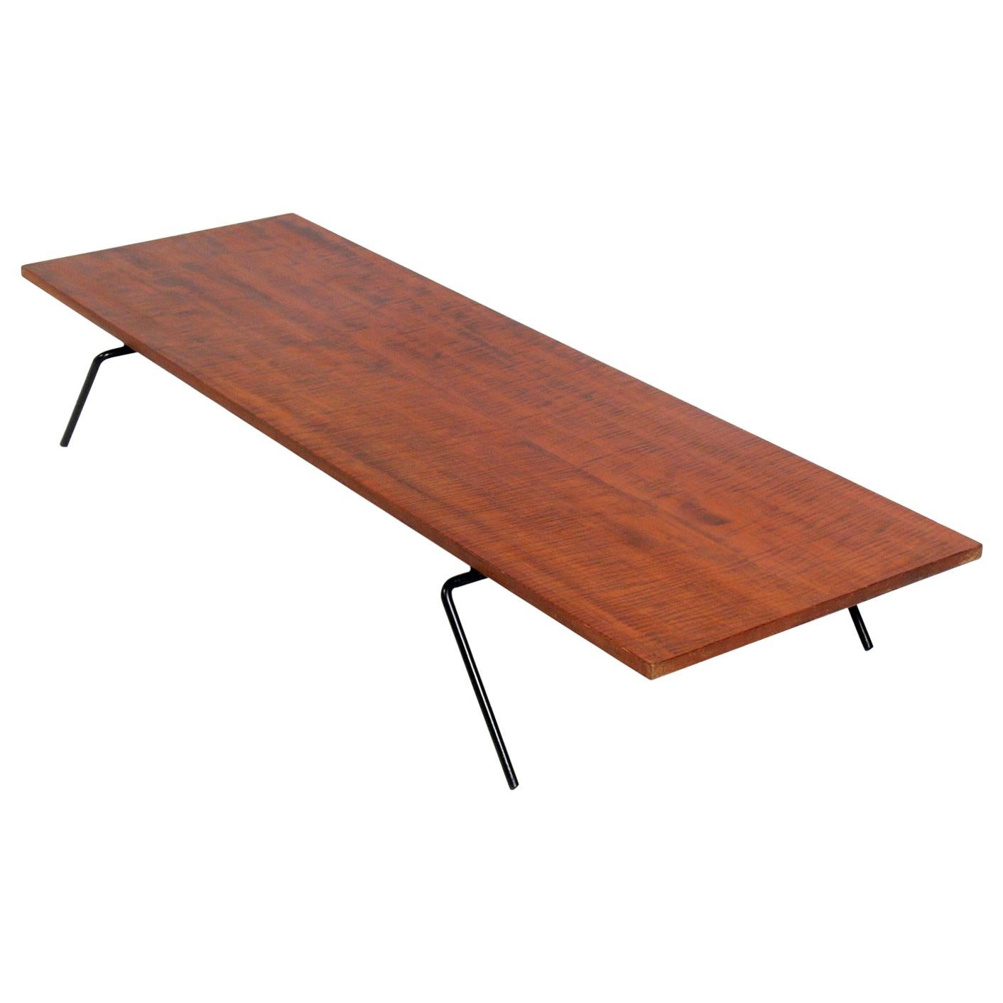 California Modern Walnut and Iron Coffee Table For Sale