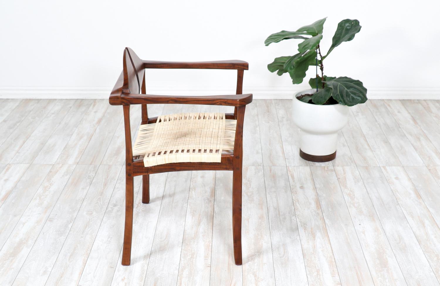 American California Modern Walnut & Cane Arm Chair by Gene L. Hackleman For Sale