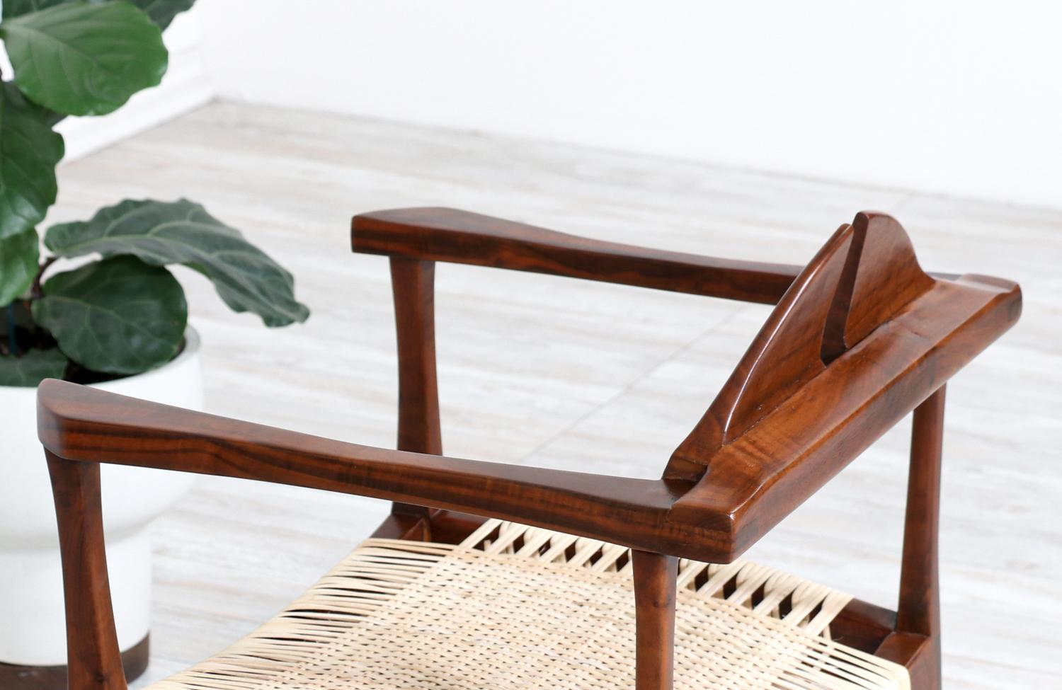 Late 20th Century California Modern Walnut & Cane Arm Chair by Gene L. Hackleman For Sale