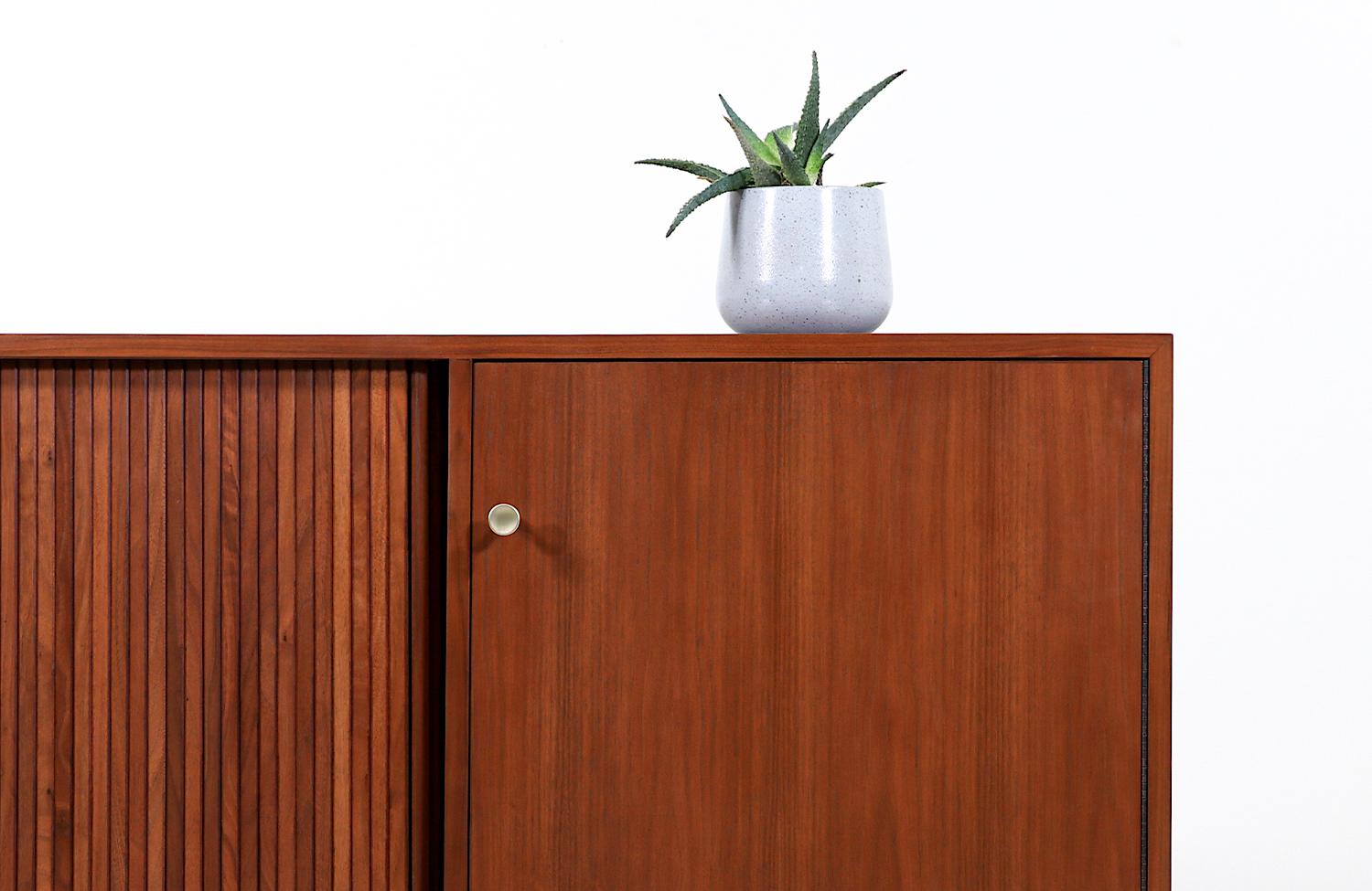 California Modern Walnut Tambour-Door Credenza by Milo Baughman 1