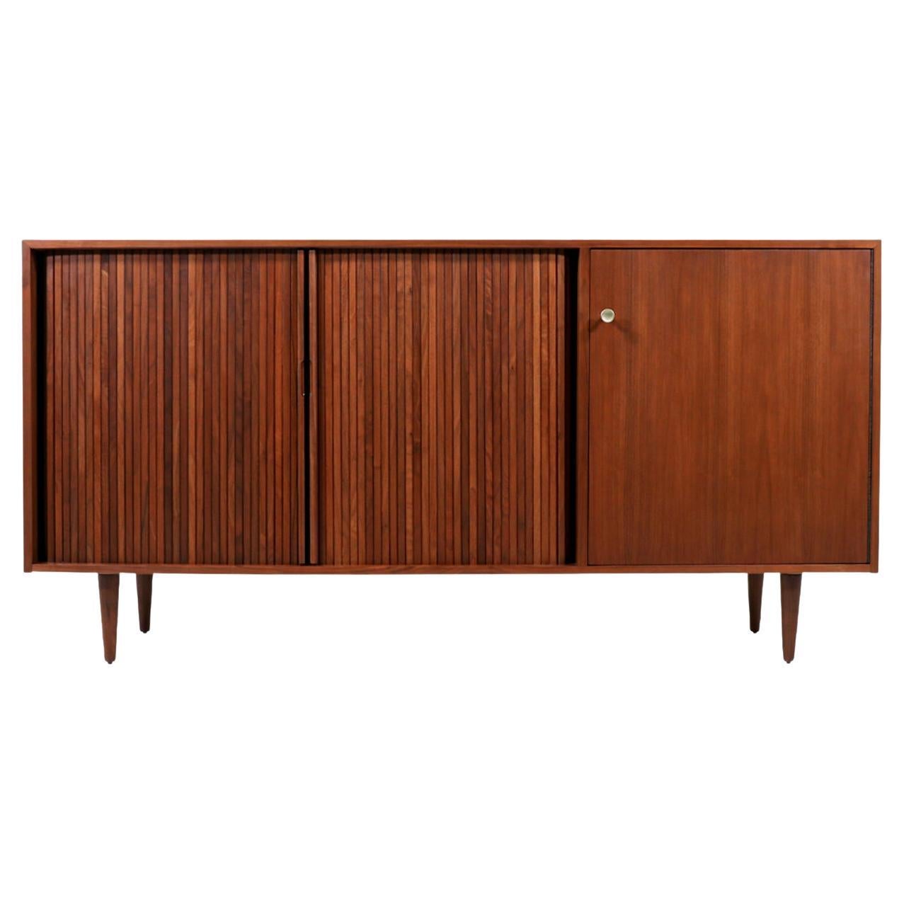 California Modern Walnut Tambour-Door Credenza by Milo Baughman