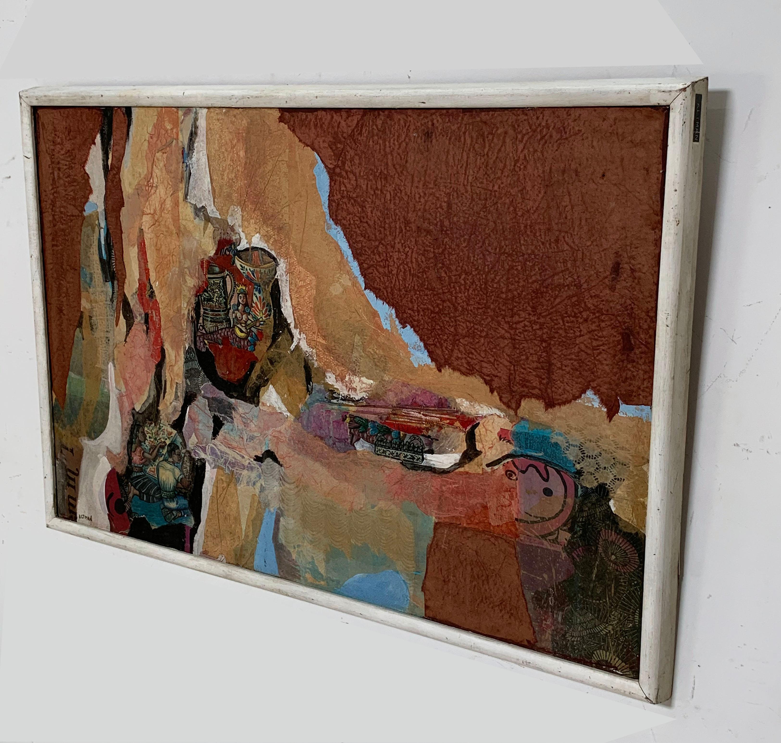 A California modernist abstract mixed-media painting with collage, circa 1970s signed Altman.